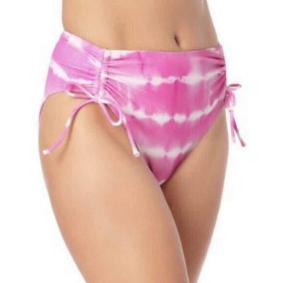 NWT California Waves tie-dyed pink and white high waisted cheeky ruffled bottom - Picture 2 of 13